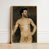 Study of a Male Model - Albert Edelfelt Fine Art Print / Canvas Framed Painting Muscular Bearded Man Classical Style Earthy Parisian, Ochre
