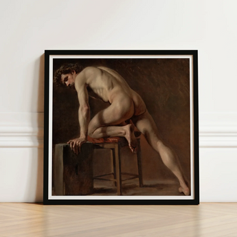 Study of a Nude Man - Gustave Courbet Art Print / Canvas Black-framed Classical Male Figure Dynamic Courbet’s, Naked Form, Capturing Raw