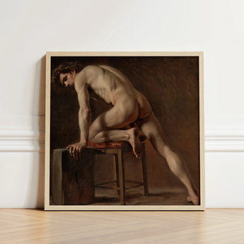Study of a Nude Man - Gustave Courbet Art Print / Canvas Framed Classical Painting Male Figure Dynamic Pose Courbet’s, Naked Form,