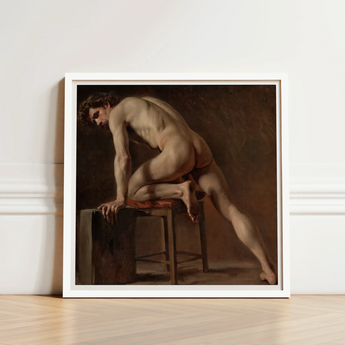 Study of a Nude Man - Gustave Courbet Art Print / Canvas White-framed Reproduction Classical Male Figure Painting Courbet’s, Naked Form,