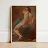 Framed Classical Painting Nude Male Figure Dynamic Pose Seated, Seizes, Italian Baroque Body, Mid-coil, Anatomical Draftsmanship Hardens,
