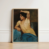 Study of a Semi Nude Male - Edouard Joseph Dantan Art Print / Canvas Framed Classical Oil Painting Figure Dark, Set, Umber Wall Prints