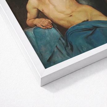 Study of a Semi Nude Male - Edouard Joseph Dantan Art Print / Canvas Framed Reproduction Classical Painting Muscular Figure, Set, Dark