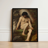 Study of Adam for Paradise - Alexandre Cabanel Fine Art Print / Canvas Black-framed Reproduction Classical Nude Male Figure Painting,