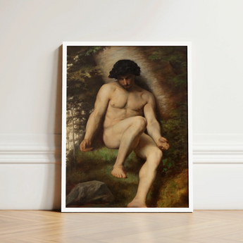 Study of Adam for Paradise - Alexandre Cabanel Fine Art Print / Canvas Framed Reproduction Classical Painting Nude Male Figure Dark,