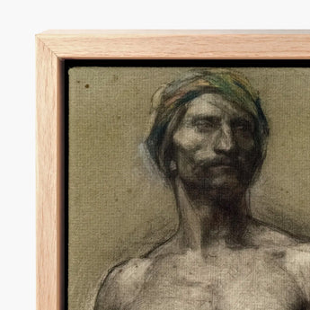Study of Naked Man at the Turban - Georges Desvallieres Art Print / Canvas Framed Charcoal Sketch Portrait Dark Hair Beard Torso Emerging,