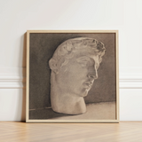 Framed Charcoal Sketch Classical Marble Bust Detailed Curls Plaster Head, Jan Veth’s Study, Opens, Chalk-white Highlight Tracing, Surface