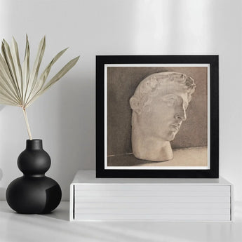 Study of a Plaster Head - Jan Veth Art Print / Canvas Black-framed Artwork Sepia-toned Sketch Classical Marble Bust, Veth’s, Opens,