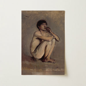 Study of a Seated Nude of a Young Man - Laszlo Mednyanszky Art Print / Canvas, Young Man, Seated Nude, László Mednyánszky’s Study, Young