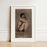 Study of a Seated Nude Young Man - Laszlo Mednyanszky Art Print / Canvas, 12x18’’ / 31x46cm / White Frame / Matboard, Posters Prints &