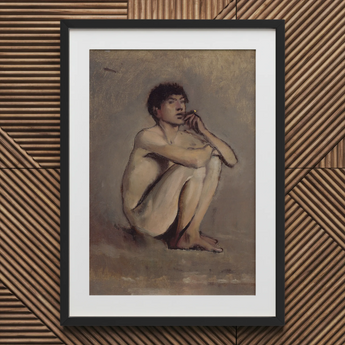 Study of a Seated Nude Young Man - Laszlo Mednyanszky Art Print / Canvas, 20x30’’ / 51x76cm / Black Frame / Matboard, Posters Prints &
