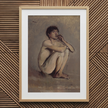 Study of a Seated Nude Young Man - Laszlo Mednyanszky Art Print / Canvas, 20x30’’ / 51x76cm / Natural Frame / Matboard, Posters Prints &