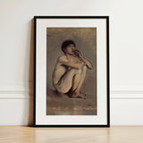 Study of a Seated Nude Young Man - Laszlo Mednyanszky Art Print / Canvas Black-framed Art Print Nude Male Figure Earthy Tones Young Man,