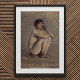 Study of a Seated Nude Young Man - Laszlo Mednyanszky Art Print / Canvas Black-framed Male Figure Earthy Tones, László Mednyánszky’s,