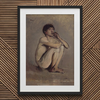 Study of a Seated Nude Young Man - Laszlo Mednyanszky Art Print / Canvas Black-framed Male Figure Earthy Tones, László Mednyánszky’s,
