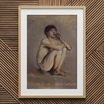 Study of a Seated Nude Young Man - Laszlo Mednyanszky Art Print / Canvas Framed Artwork Male Figure Pose Rendered, László Mednyánszky’s,
