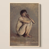 Study of a Seated Nude Young Man - Laszlo Mednyanszky Art Print / Canvas Framed Painting Earthy Tones, László Mednyánszky’s, Arrives,
