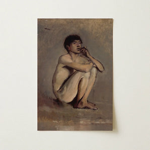 Study of a Seated Nude Young Man - Laszlo Mednyanszky Art Print / Canvas Muted-toned Oil Painting Male Figure, László Mednyánszky’s,
