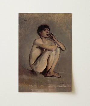 Muted-toned Oil Painting Canvas Nude Seated Male Figure Young Man, László Mednyánszky’s Study, Arrives, Austro-hungarian Late Nineteenth,