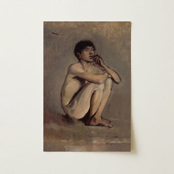 Study of a Seated Nude Young Man - Laszlo Mednyanszky Art Print / Canvas Muted-toned Oil Painting Male Figure, László Mednyánszky’s,