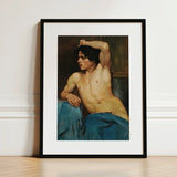 Study of a Semi Nude Male - Edouard Joseph Dantan Art Print / Canvas Black-framed Classical Oil Painting, Set, Dark Umber Wall Prints