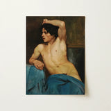 Study of a Semi Nude Male - Edouard Joseph Dantan Art Print / Canvas Classical Oil Painting Figure Dark Hair, Set, Umber Wall Prints