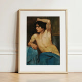 Study of a Semi Nude Male - Edouard Joseph Dantan Art Print / Canvas Framed Classical Oil Painting Muscular Shirtless Man Dark, Set, Umber
