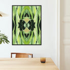 Oh so Succulent - Trippy Botanical Framed Canvas, Framed Abstract Art Piece Symmetrical Green Patterns Black