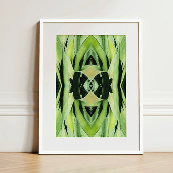 Oh so Succulent - Trippy Botanical Op Art Print / Canvas Framed Abstract Symmetrical Kaleidoscopic Patterns Green Humble Aloe Reborn,