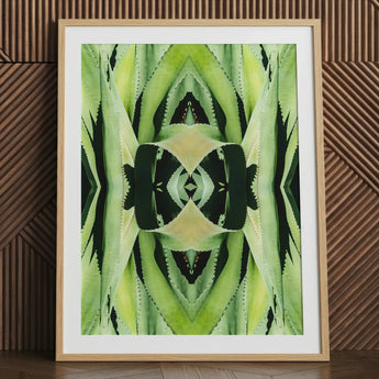 Oh so Succulent - Trippy Botanical Op Art Print / Canvas Framed Abstract Symmetrical Kaleidoscopic Patterns Green Humble Aloe Reborn,