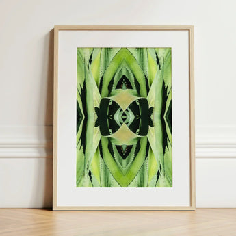 Oh so Succulent - Trippy Botanical Op Art Print / Canvas Framed Abstract Symmetrical Kaleidoscopic Patterns Green Humble Aloe Reborn,