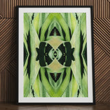 Oh so Succulent - Trippy Botanical Op Art Print / Canvas Framed Abstract Symmetrical Kaleidoscopic Patterns Green Humble Aloe Reborn,