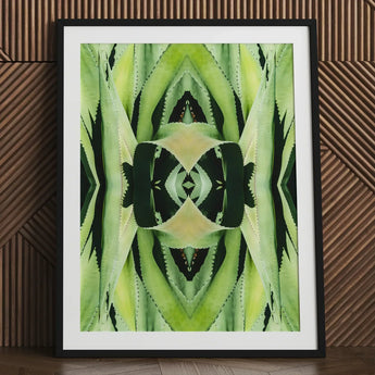 Oh so Succulent - Trippy Botanical Op Art Print / Canvas Framed Abstract Symmetrical Kaleidoscopic Patterns Green Humble Aloe Reborn,