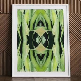 Oh so Succulent - Trippy Botanical Op Art Print / Canvas Framed Abstract Symmetrical Kaleidoscopic Patterns Green Humble Aloe Reborn,