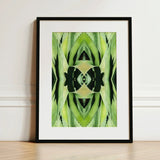 Oh so Succulent - Trippy Botanical Op Art Print / Canvas Framed Abstract Symmetrical Mirrored Green Black Humble Aloe Reborn, Modern,