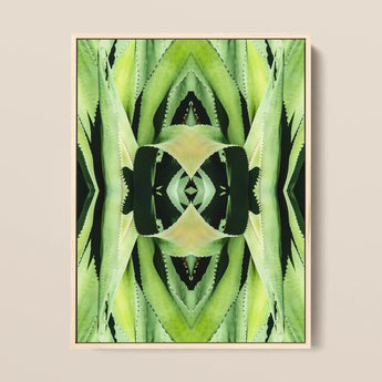 Oh so Succulent - Trippy Botanical Op Art Print / Canvas Framed Abstract Symmetrical Mirrored Green Cactus Humble Aloe Reborn, Modern,