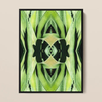 Oh so Succulent - Trippy Botanical Op Art Print / Canvas Framed Abstract Symmetrical Mirrored Green Humble Aloe Reborn, Modern,