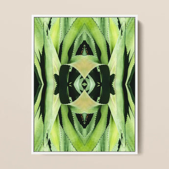 Oh so Succulent - Trippy Botanical Op Art Print / Canvas Framed Abstract Symmetrical Mirrored Green Humble Aloe Reborn, Modern,