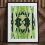 Oh so Succulent - Trippy Botanical Op Art Print, Framed Abstract Art Print Symmetrical Green Pattern Stylized