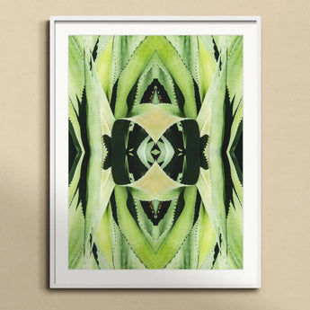 Oh so Succulent - Trippy Botanical Op Art Print, Symmetrical Green Abstract Pattern Kaleidoscopic Botanical Design