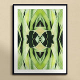 Oh so Succulent - Trippy Botanical Op Art Print, Symmetrical Green Kaleidoscopic Pattern Mirrored Plant Leaves
