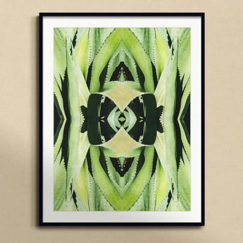 Oh so Succulent - Trippy Botanical Op Art Print, Symmetrical Green Kaleidoscopic Pattern Mirrored Plant Leaves