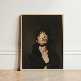 Framed Portrait Person Dark Hair Eye Mask Set Gay Bdsm Art, Surrender Wrapped, Neo-victorian