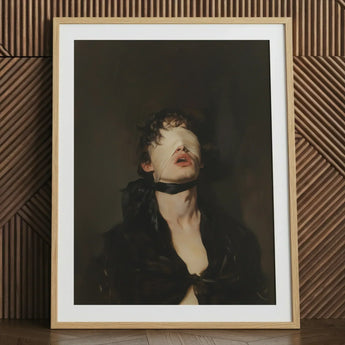 Suck it Up - Neo-victorian Gay Bdsm Art Print / Canvas Framed Portrait Person Eyes Covered White, Surrender Wrapped, Prints