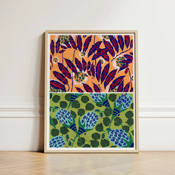 Framed Artwork Vibrant Two-toned Botanical Print Deep Red Art, Suggestions Pour