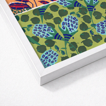 Framed Artwork Vibrant Stylized Botanical Pattern Teal Dark Art Print, Suggestions Pour