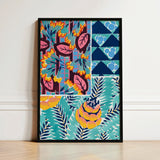 Vibrant Framed Art Print Patchwork Design Bold Floral, Roaring Twenties, Suggestions Pour