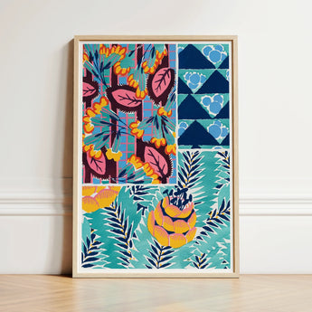 Vibrant Framed Art Print Colorful Patchwork Design Stylized, Roaring Twenties, Suggestions Pour