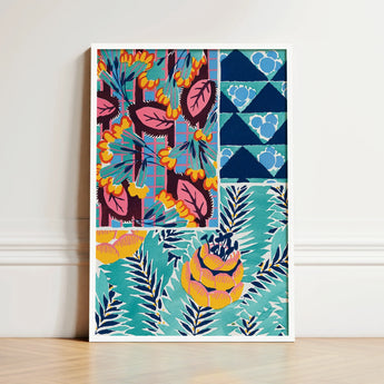 Vibrant Framed Art Print Colorful Patchwork Design Stylized, Roaring Twenties, Suggestions Pour