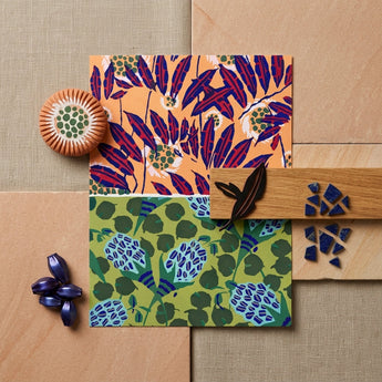 Suggestions Pour étoffes et Tapis - E. A. Séguy Art Print / Canvas Orange Purple Botanical Print Fabric Swatch White Accents Art Print,
